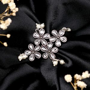 AMRUTA FLORAL POLKI SILVER OXIDIZED RING