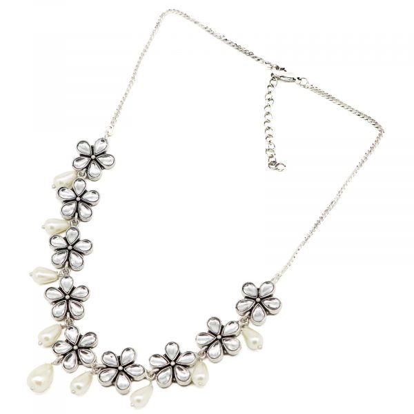 ABHITA FLORAL POLKI SILVER OXIDIZED NECKLACE - Image 5